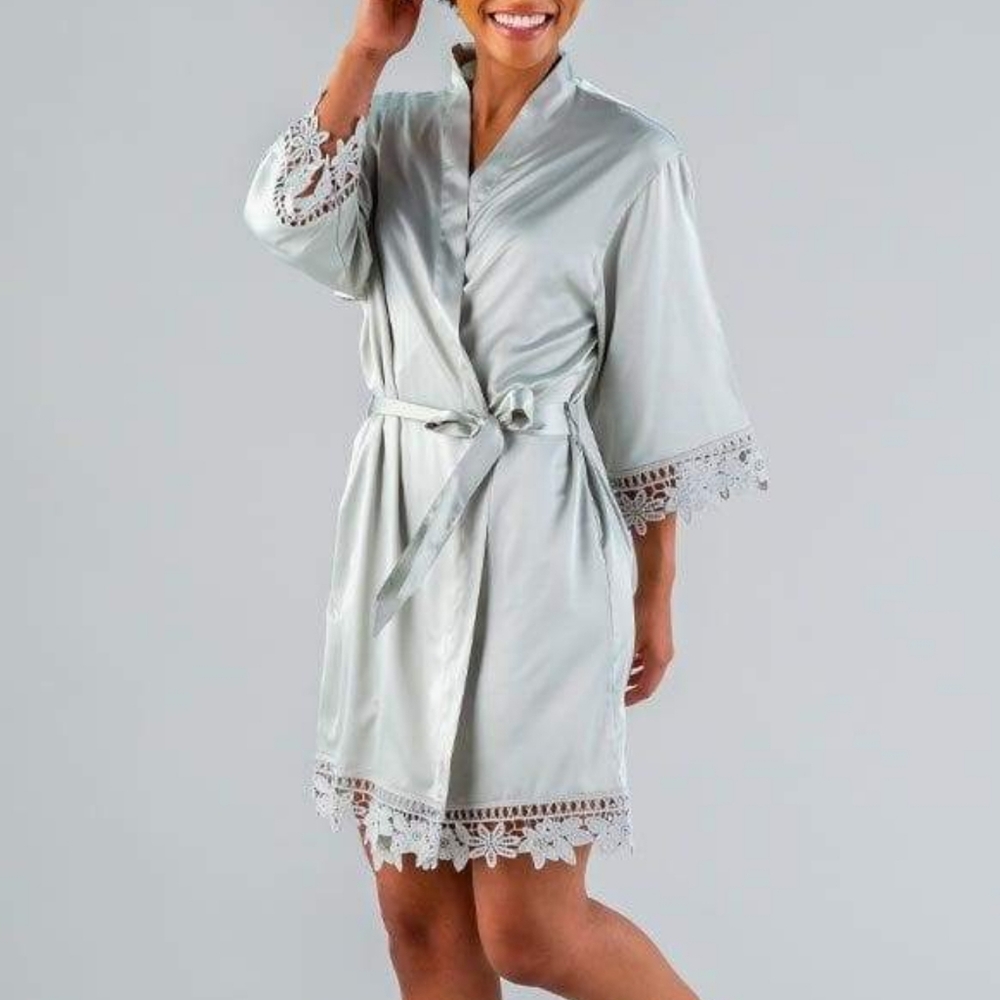 Kennedy Blue Satin and Lace Robes Bundle‎ of 2. White and Light Green. One size.